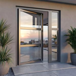 Modern Black Aluminum Pivot Door With Sidelights