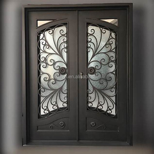 Security Minimalist Wrought Iron Front Door with Finished Surface for Villa-Unique Design