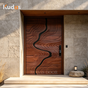 Luxury Villa 3D Carved Solid Wood Pivot Front Door Custom Modern Art Carving Pattern