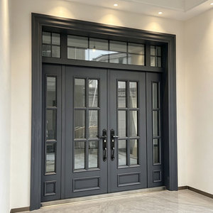 Luxury Villa Double Door Steel Zinc Alloy Tempered Glass Door