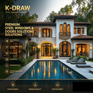 Custom Extra Tall Steel Windows Oversized Steel Entry Doors Black Grille Steel Doors for Two-Story High Ceiling Luxury Villa