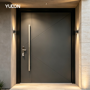 Main Entrance Pivot Door Matte Gray Finish Soundproof for Villa