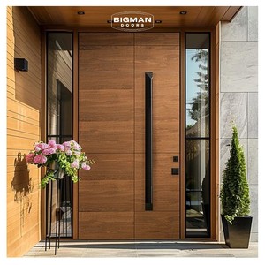Premium Solid Walnut Front Entry Door With Double Sidelight Modern Design Waterproof For Hotel And Hall Use